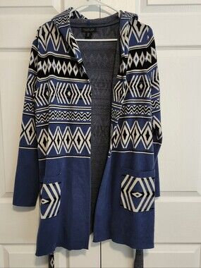 Rachel Zoe Navy, Cream & Black Geometric Hooded Cardigan